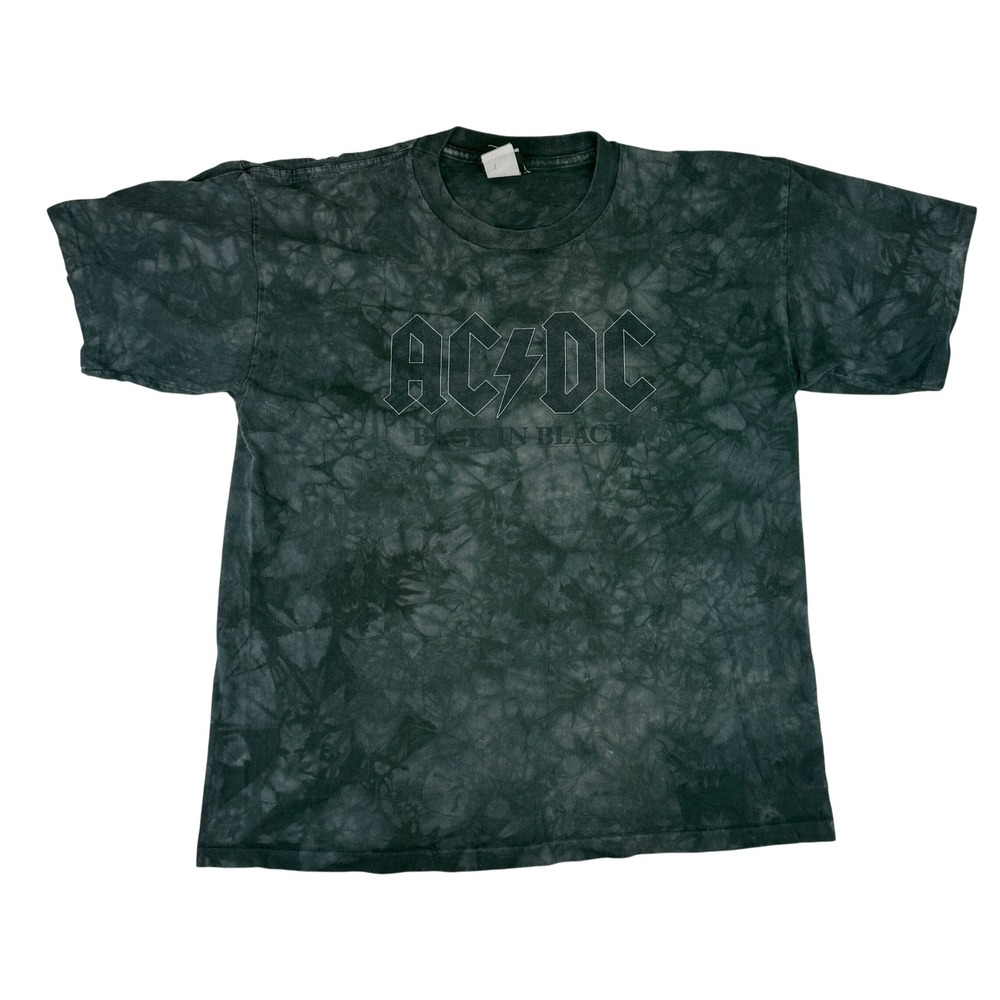 Liquid Blue AC/DC T-Shirt Mens Large Gray Tie Dye Back In Black Rock Band Tee
